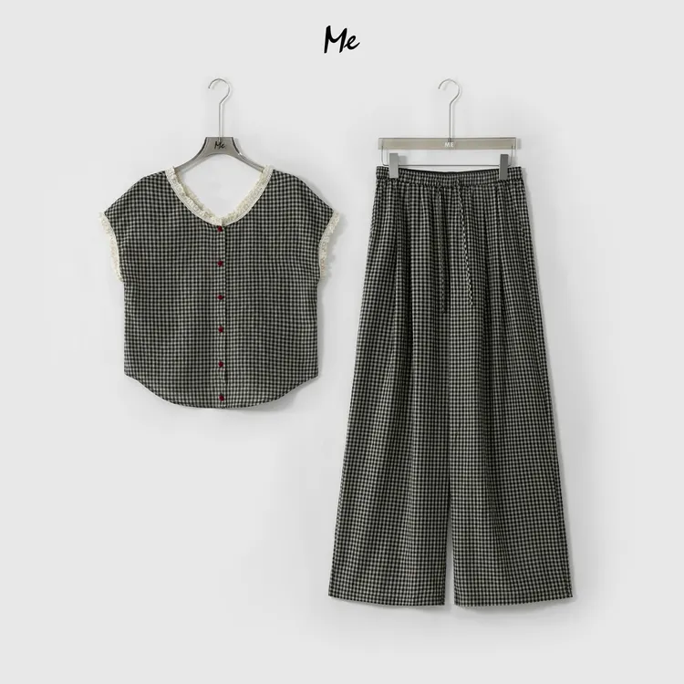 ME【卢森堡花格套装】100棉复古花边显瘦舒适时尚百搭套装MESS5650