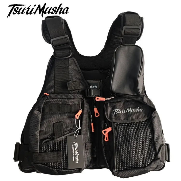 TsuriMusha日本钓武者大浮力多口袋钓鱼背包救生衣海钓多功能马甲