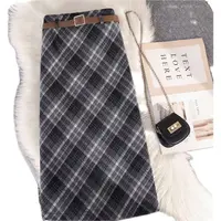 百搭格子半身裙女2025秋冬高腰显瘦毛呢长裙子双11