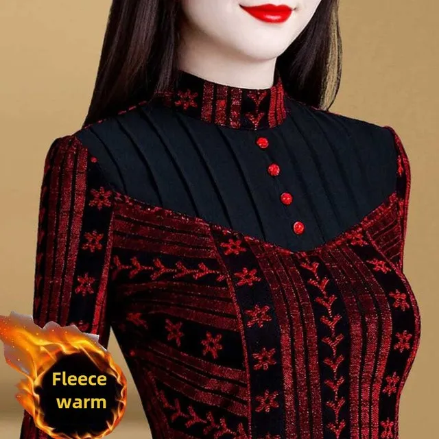 天鹅绒加厚网眼蕾丝女式秋冬长袖上衣2025西式半高领内衫