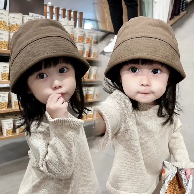 ins韩国宝宝水桶帽男女春秋韩版简约夏儿童渔夫帽1-6岁防晒