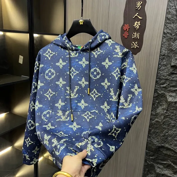 拼色套头男卫衣上衣连帽常规宽松字母春秋秋季金属