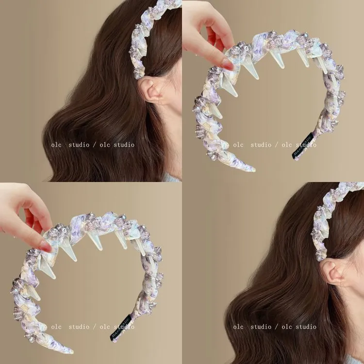 云梦冰紫~优雅水晶串珠发箍女2025新款淑女风带齿高颅顶发旅发箍