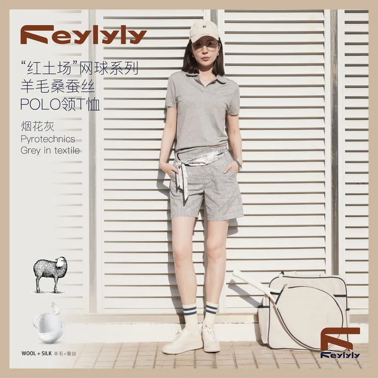 FEYLYLY网球翻领桑蚕丝T恤跑步运动夏季时尚显瘦百搭polo女款透气