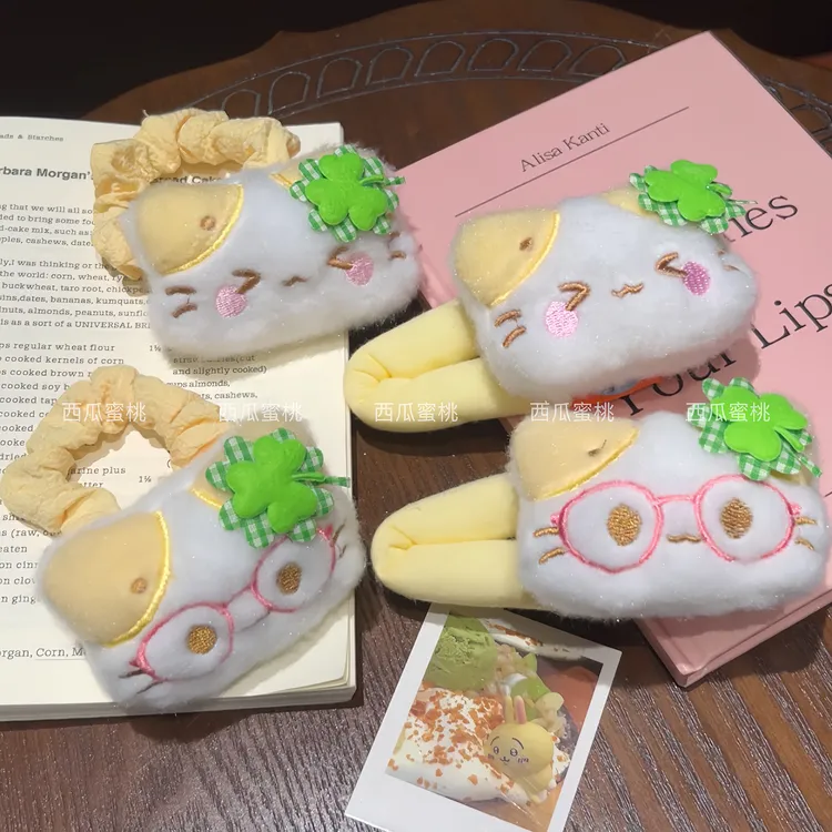 四叶草幸运掰掰夹小猫发圈可爱卡通表情猫咪皮筋学生丸子头头绳