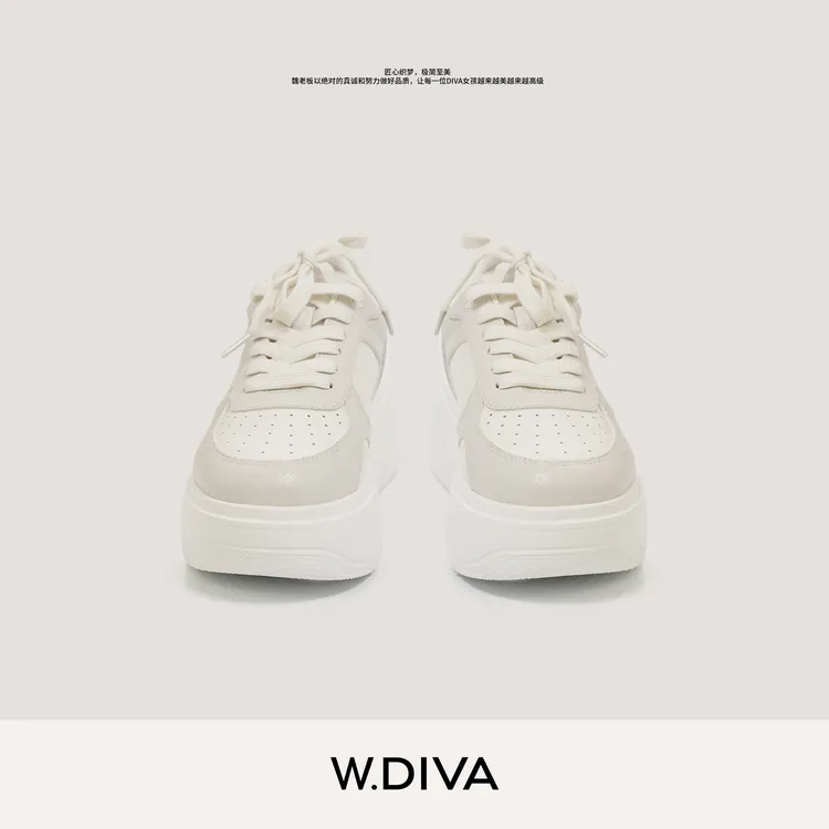 W.Diva【奶霜】真皮厚底增高小白鞋休闲鞋54X093350魏老板商品图