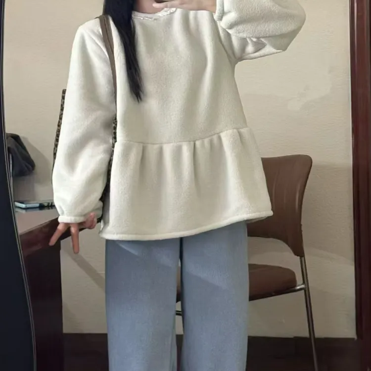 吖吖同款甜美套头款米粒绒套装