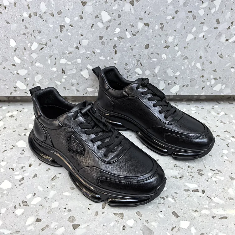 广州真皮男鞋2025秋季新款头层牛皮时尚百搭气垫休闲鞋厚底运动鞋