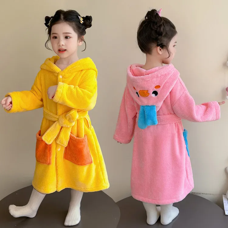 儿童浴袍2025新款女童睡袍女宝宝珊瑚绒浴袍连帽睡衣秋冬季家居服