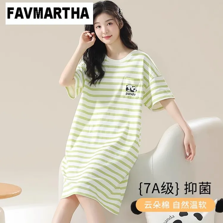 FAVMARTHA 棉睡裙夏季女款2025新款大码短袖别致可爱孕妇女士睡衣