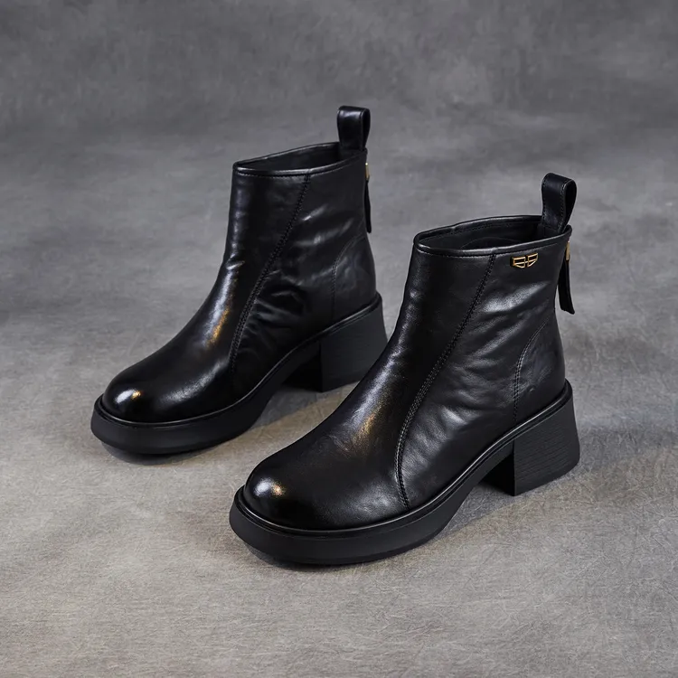 头层牛皮切尔西靴女粗跟厚底2025新款秋季时尚加绒保暖短靴子真皮