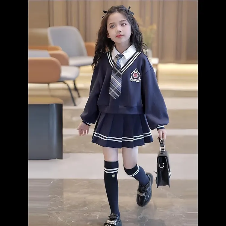 女童秋款套装假两件女孩卫衣百褶裙子春秋2025新款春装儿童学院风