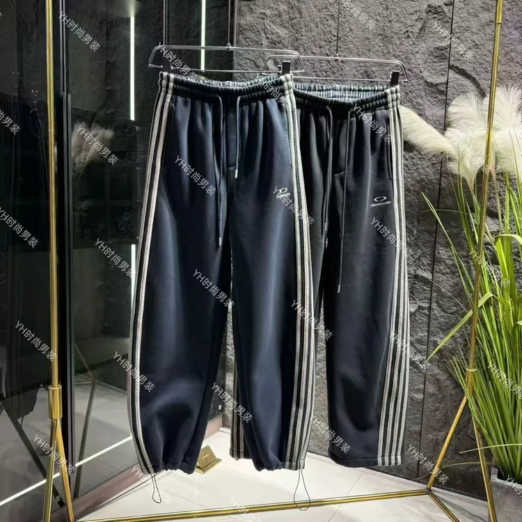 冬季新款时尚潮流美式复古侧边三道杠拼接百搭加绒加厚直筒休闲裤