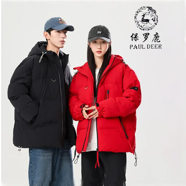 保罗鹿正品冬季外套轻奢痞帅大红色棉服本命年男女款高质感男装