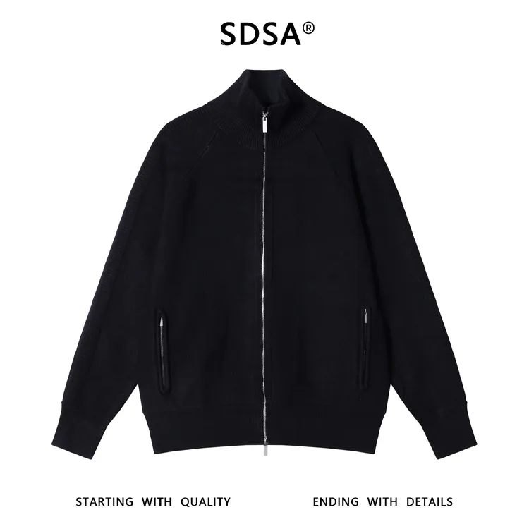 SDSA男士秋冬新款痞帅男装韩版纯色拉链口袋立领拉链毛衣外套百搭