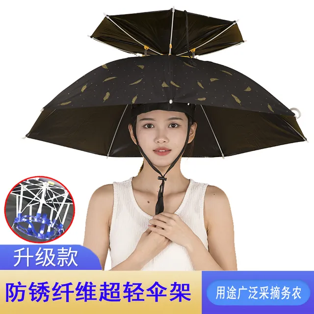 务农伞帽头戴式雨伞大号防晒双层太阳头顶伞遮阳防雨钓鱼伞垂钓带