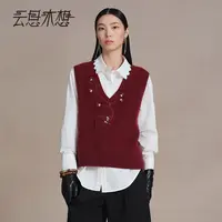 Ysimo-X云思木想青松抱石牦牛绒V领毛巾绣钉珠钉钻毛针织衫13846
