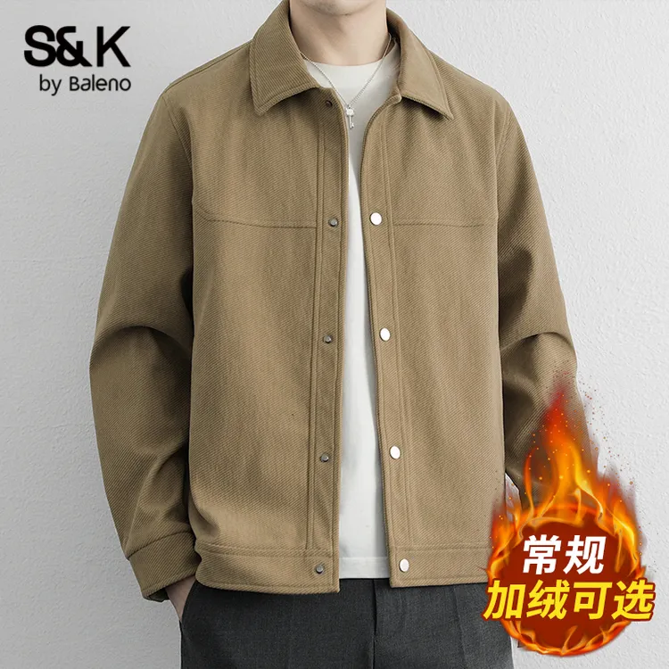 班尼路潮流复古加绒夹克男2025秋冬新款加厚保暖宽松翻领长袖外套