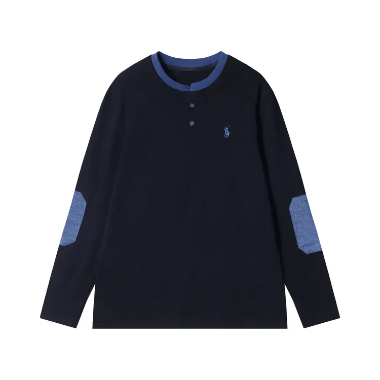 早春新款时尚个性韩版撞色半纽扣圆领长袖T恤百搭休闲套头上T2197