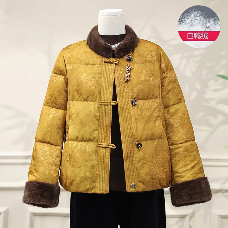 妈妈新中式国风毛领羽绒服冬季新款中年女装高贵复古外套2025新款