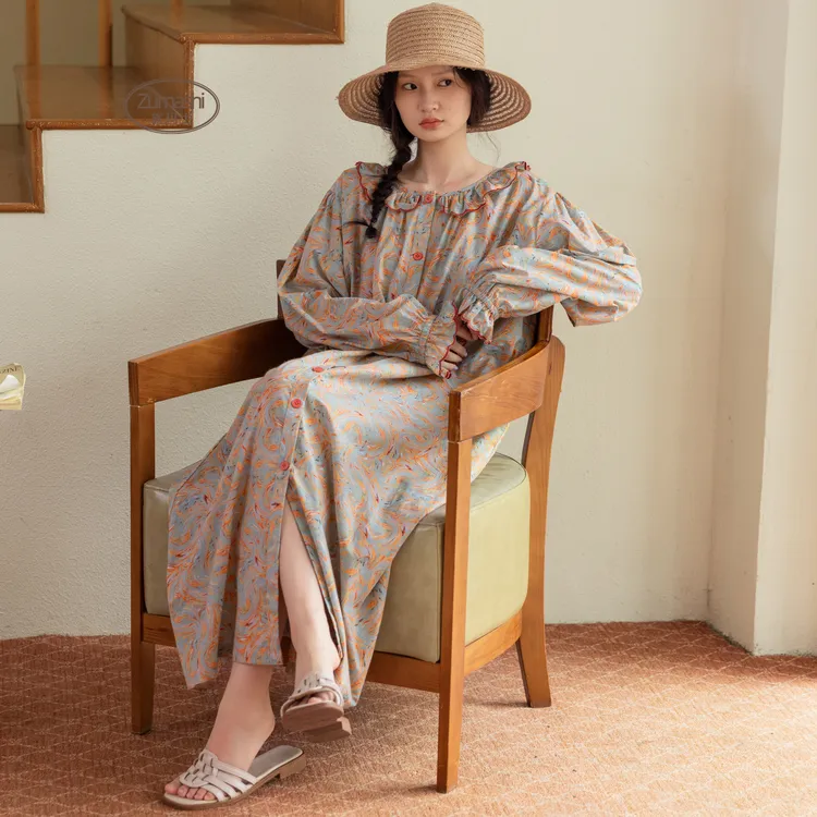 族玛士法式纯欲风纯棉长款睡裙女士2025新款大码可外穿家居服睡衣