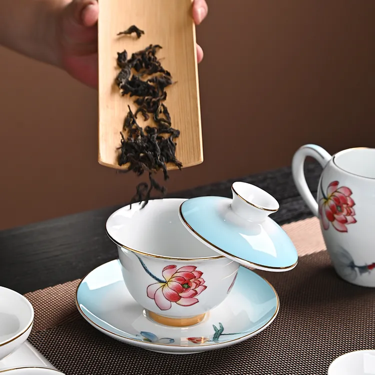 三环陶瓷高档新中式12件套和美茶具套装伴手礼礼盒装