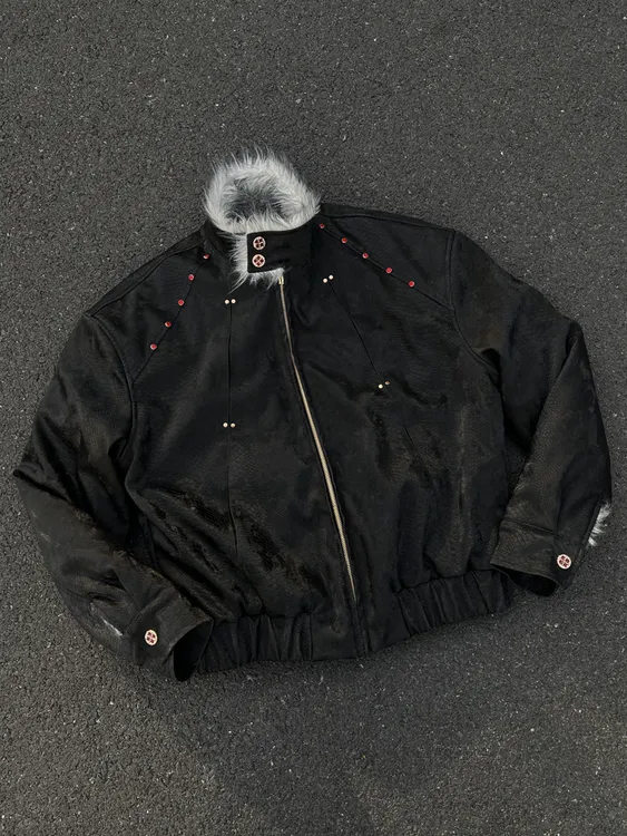 雪地银狐*设计感重磅狼毛座山雕皮衣棉服男 立领加厚加绒棉衣外套