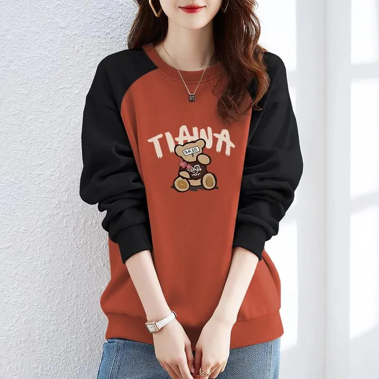 法劳格时尚韩系拼接款长袖卫衣T女小香风秋季外穿宽松遮肉显瘦百