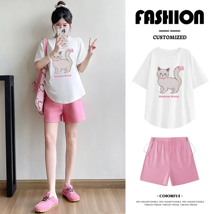 2025孕妇T恤上衣夏季外穿薄款时尚宽松大码套装两件套洋气韩版