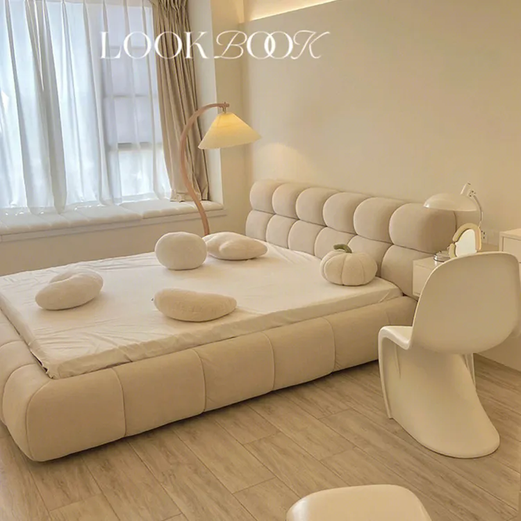 现代简约泡芙床意式轻奢主卧室1.8米双人床1.5米家用落地落地云朵