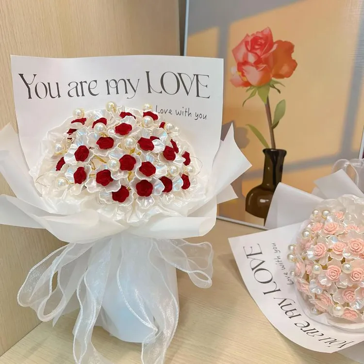 不凋谢玫瑰花束手工diy材料包自制仿真手捧花送女友七夕节日礼物