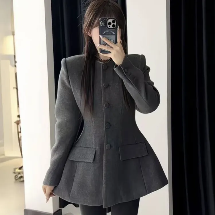 大码女装秋冬季法式千金半高打底衫加毛呢外套加短裤三件套