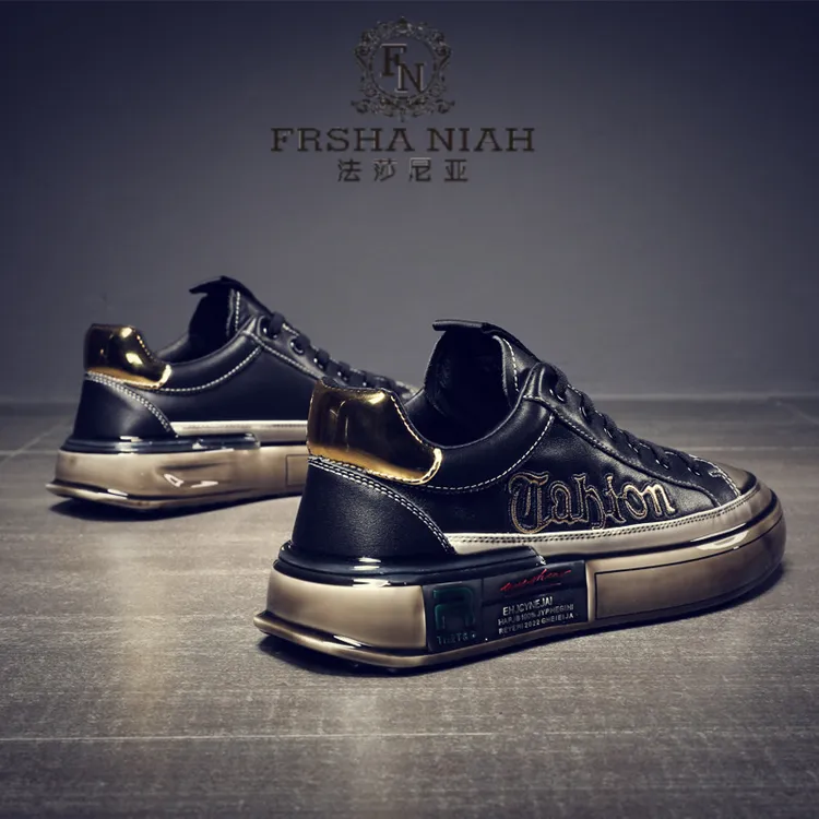 法莎尼亚男生鞋子潮鞋黑色高级时尚百搭休闲板鞋男款休闲鞋