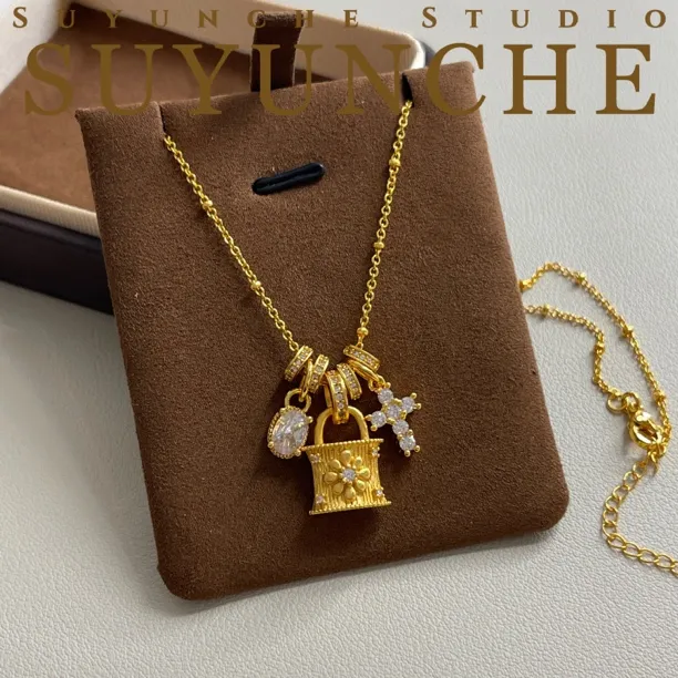 铜合金项链 Suyunche2700气质法式小锁金色古法项链