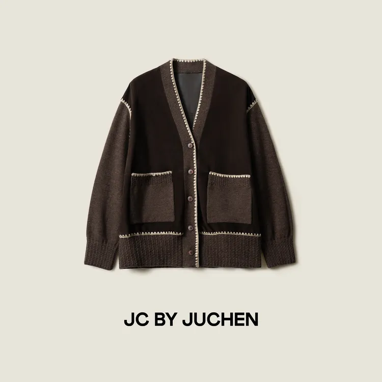 LIBOSHU黑标线“双生之绒”针织拼接山羊鹿绒皮衣外套 FW115007-896