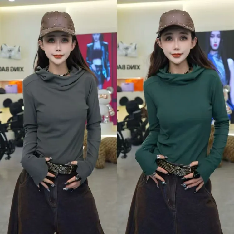 星宝定制韩系时尚双面德绒连帽新款显瘦保暖打底衫百搭帽衫1503