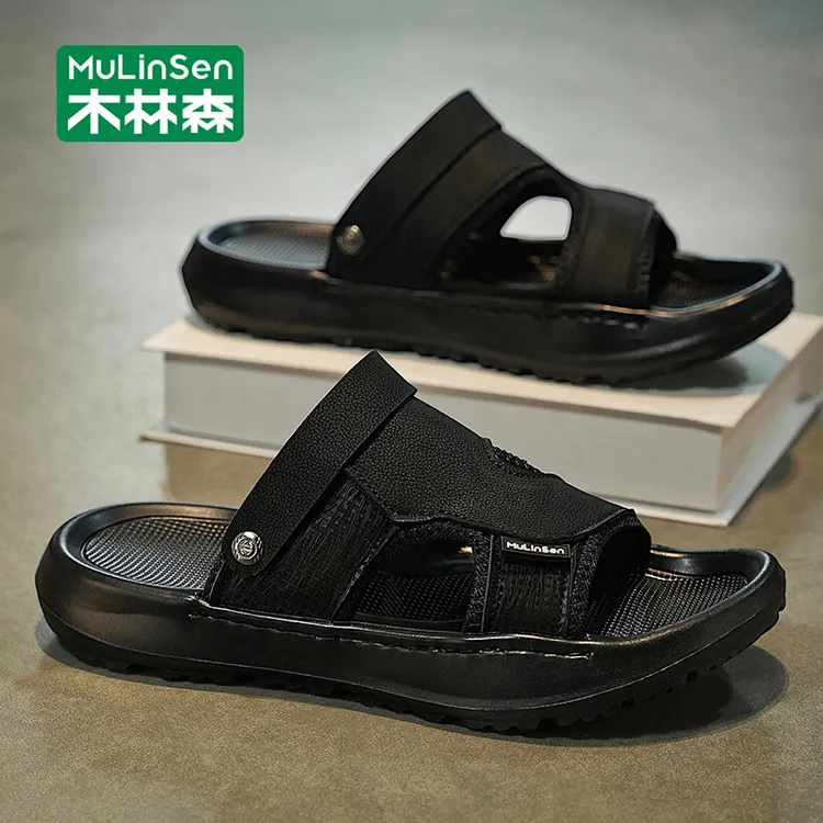 木林森拖鞋男夏季舒适软底户外耐磨沙滩鞋皮面防水百搭凉鞋可开车
