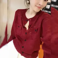 早秋穿搭时尚显瘦宽松气质设计感欧货慵懒风女式玫红单排扣针织衫