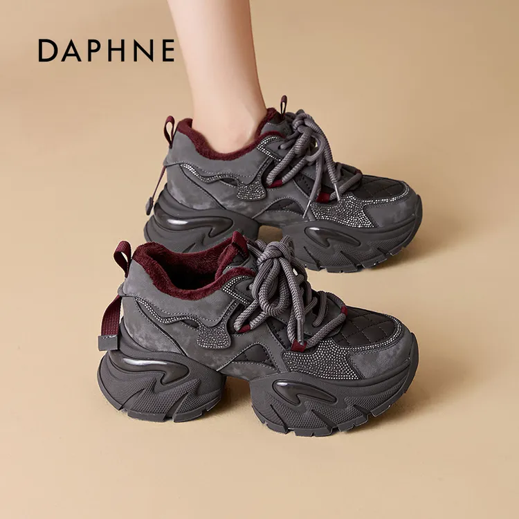 达芙妮秋冬新款毛茸茸加绒老爹鞋运动鞋厚底增高时尚休闲鞋女鞋LL