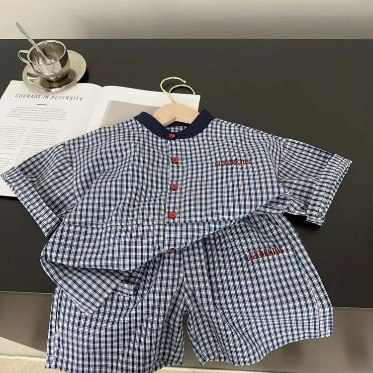 男童夏装套装儿童2025新款韩版帅气洋气衬衫女宝宝薄款短袖两件套