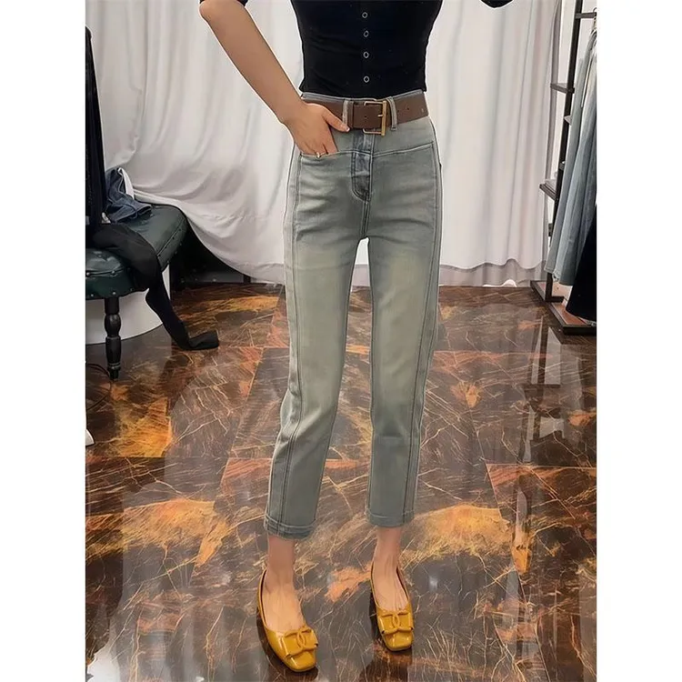 2025年秋季款高腰百搭直筒牛仔裤女新款百搭弹力显瘦八分烟管裤