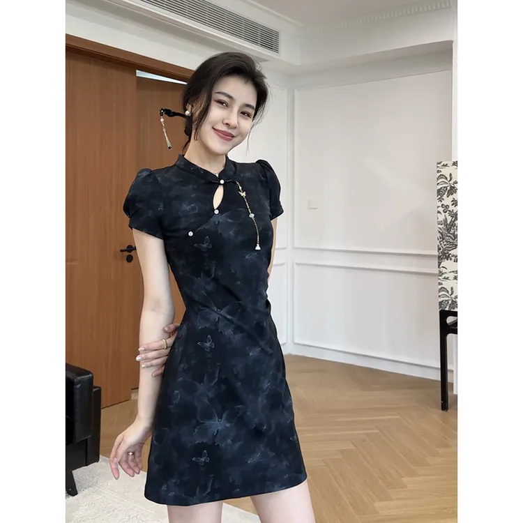 张阿星【兰亭入梦】新中式国风蝴蝶暗纹修身显瘦连衣裙  W425Q08075