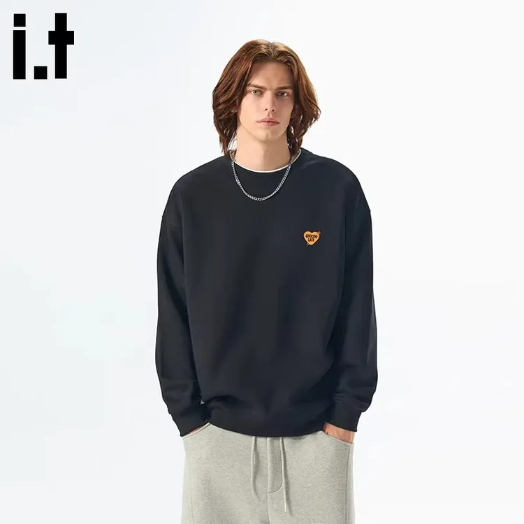 it CHOCOOLATE美式重磅圆领假两件卫衣秋冬季情侣款潮牌爱心刺绣X