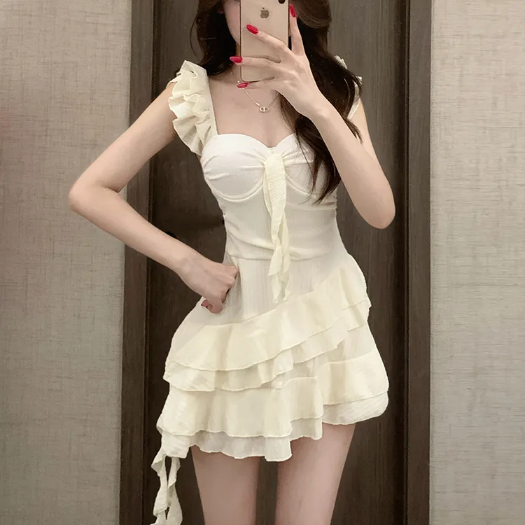 樱花粉纯欲连体裙女装式泳衣显瘦遮肉温泉可用于沙滩2025成人女款