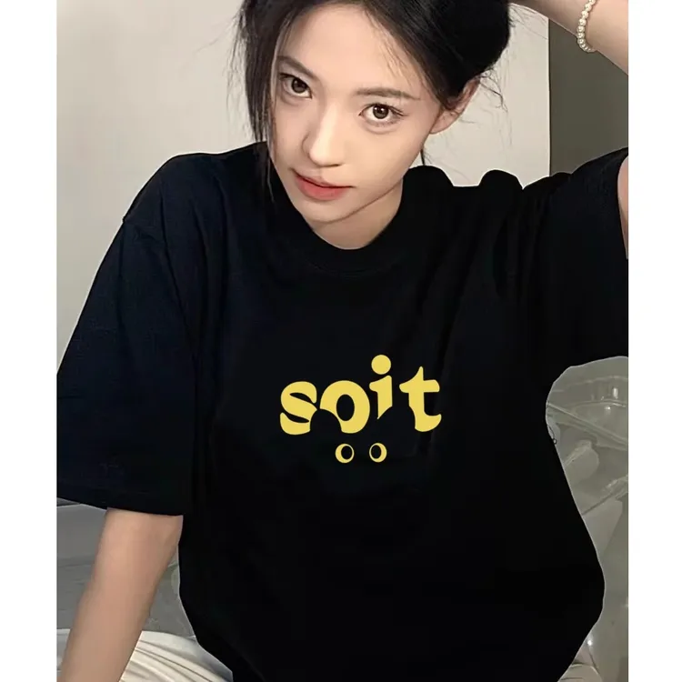 2025新款纯棉欧货美式正肩短袖t恤女爆款宽松潮牌高街半袖上衣夏