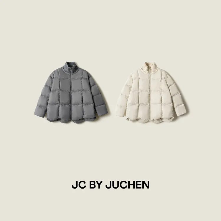 “冬域暖廓”分割大绗格针织立领高蓬保暖90白鹅绒外套FW114005-185