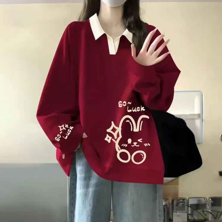 2025新款美式小个子中长款撞色polo领长袖卫衣女春秋ins潮流上衣
