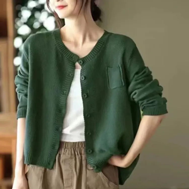 气质纯色春秋长袖外套时尚洋气女士慵懒风开衫百搭棉线针织衫外穿