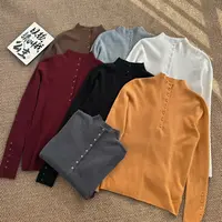 ［家淇定制］新款韩版百搭修身时尚纯色半扣半高领打底针织长袖6994