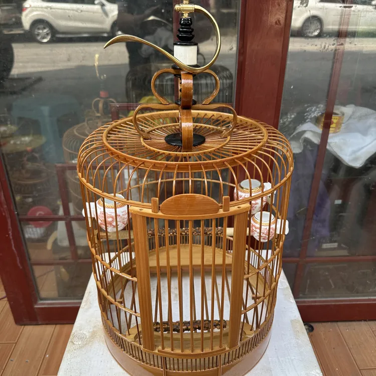 手工编织丝无节老料留青皮广底凯里川笼门（上漆款）画眉鸟笼